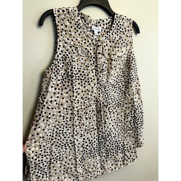 Liz Claiborne Polka Dot Blouse Size L Sleeveless Workwear Office Top Rayon - Picture 2 of 5